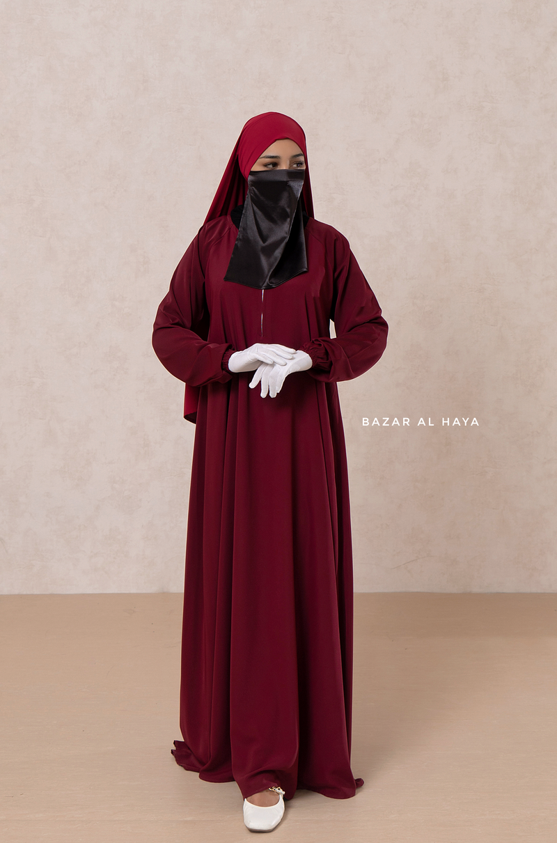 Maroon Salam 2 Abaya - Comfy Style Front Zipper - Nida