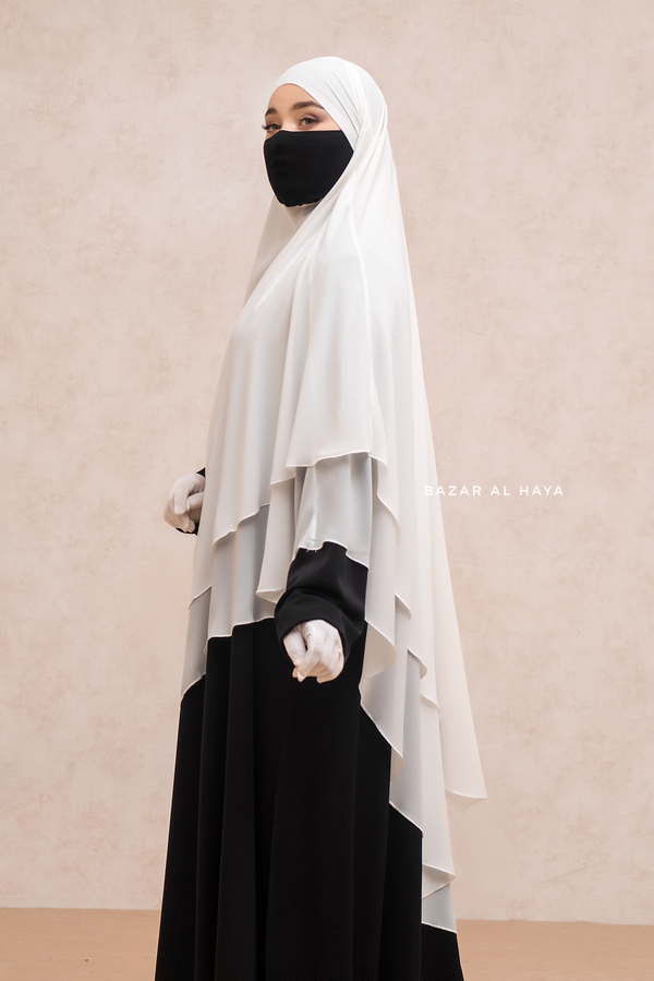 Pari Ivory Two Layered Maxi Diamond Khimar - Crepe Chiffon