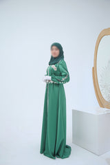 Farha Emerald Moroccan Embroidered Luxurious Silk Kaftan Abaya