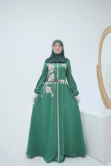 Farha Emerald Moroccan Embroidered Luxurious Silk Kaftan Abaya