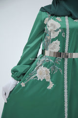 Farha Emerald Moroccan Embroidered Luxurious Silk Kaftan Abaya