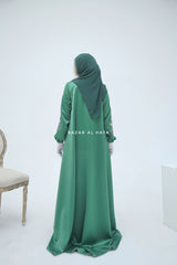 Farha Emerald Moroccan Embroidered Luxurious Silk Kaftan Abaya