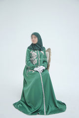 Farha Emerald Moroccan Embroidered Luxurious Silk Kaftan Abaya