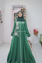 Farha Emerald Moroccan Embroidered Luxurious Silk Kaftan Abaya