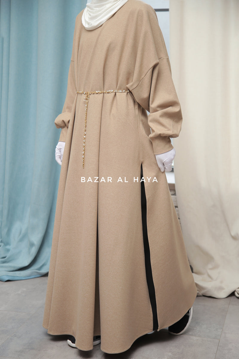 Basimah Beige Classic Design Warm Abaya Coat - Premium Wool