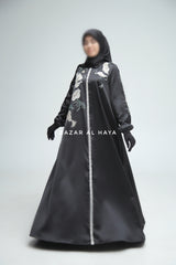 Farha Black Moroccan Embroidered Luxurious Silk Kaftan Abaya