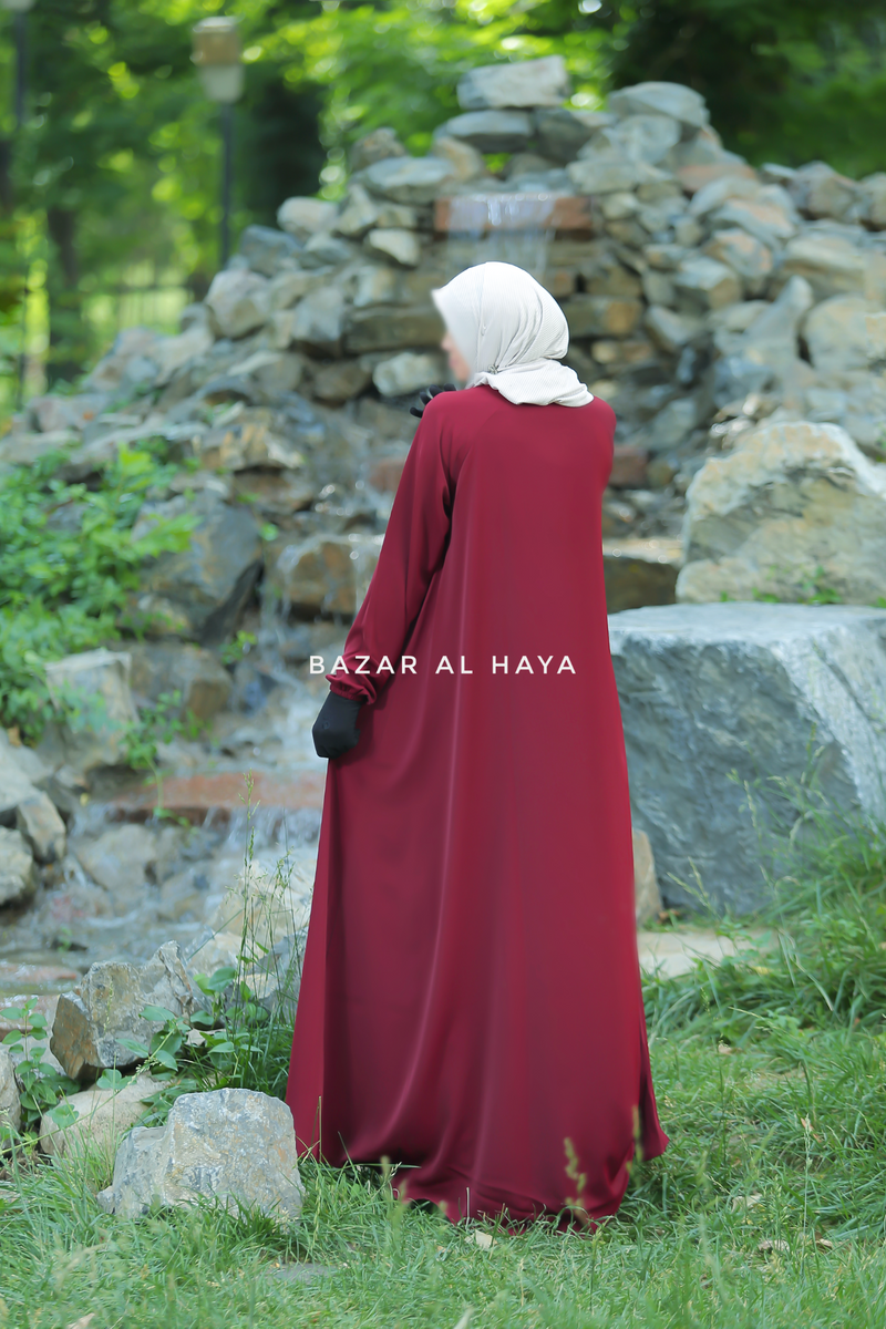 Maroon Salam 2 Abaya - Comfy Style Front Zipper - Nida