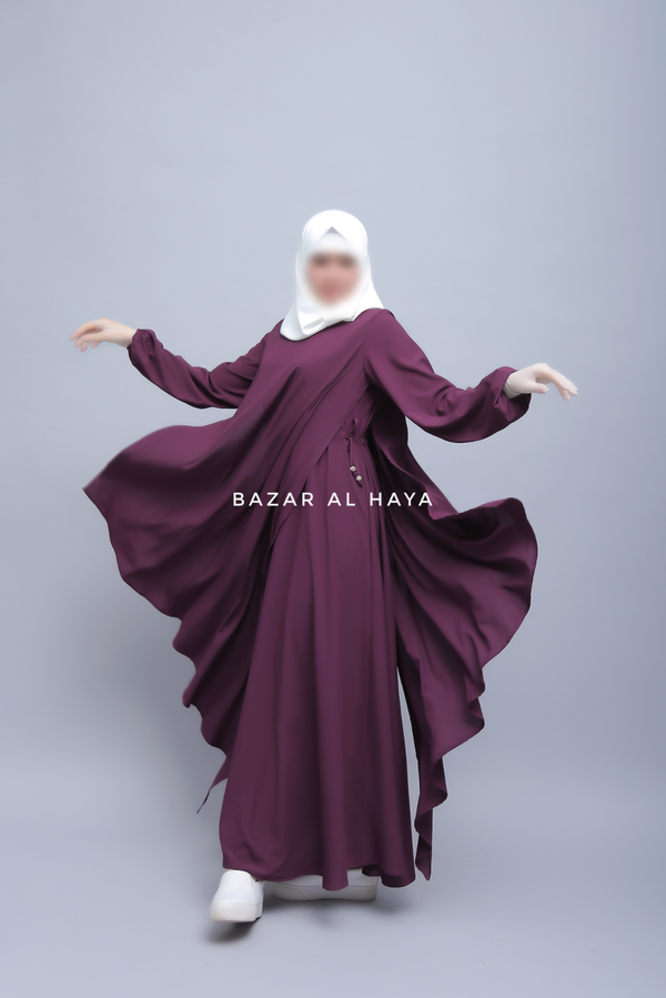 Pakiza Purple Double Layered Minimalistic Style Abaya - Soft Georgette